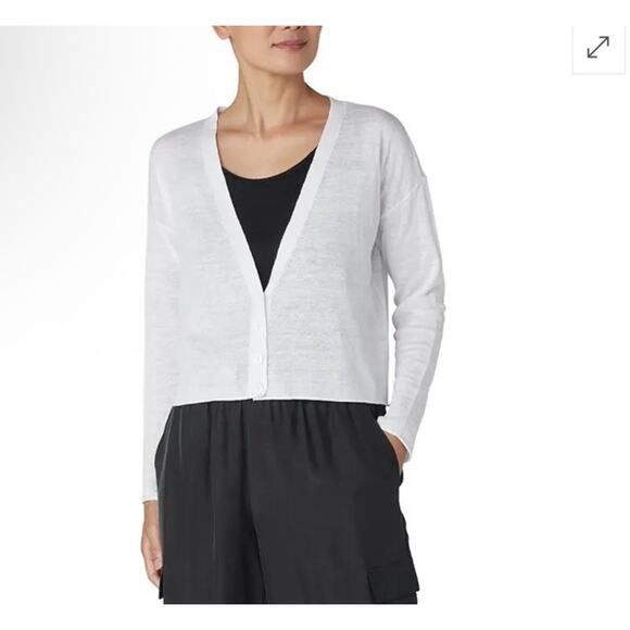 EILEEN FISHER Button Front Cardigan Linen Blend White Size M - Picture 1 of 11